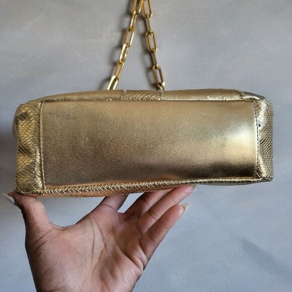 Vintage Vegan Leather Croc Snake Embossed Gold Link Strap Shoulder Bag Small - Picture 6 of 13